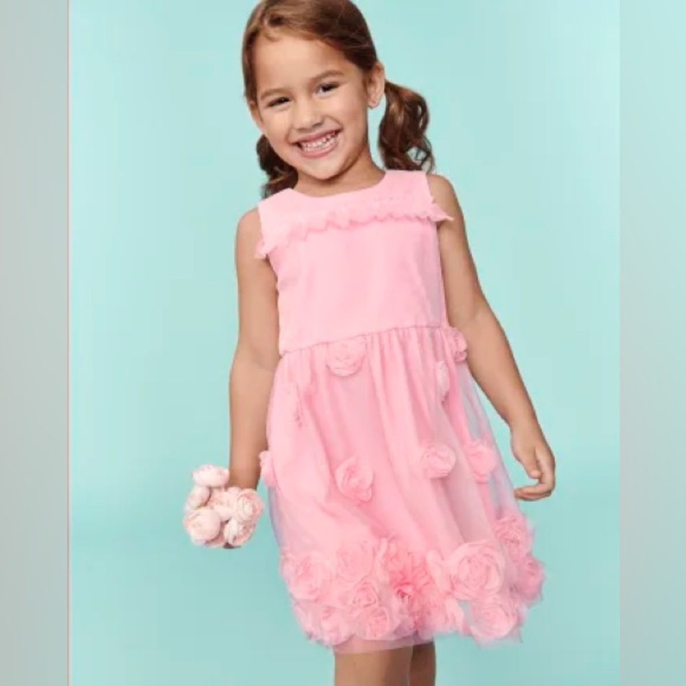 NWT The Children’s Place Rosette Dress Light Pink Tulle Lace Party Dress 5T